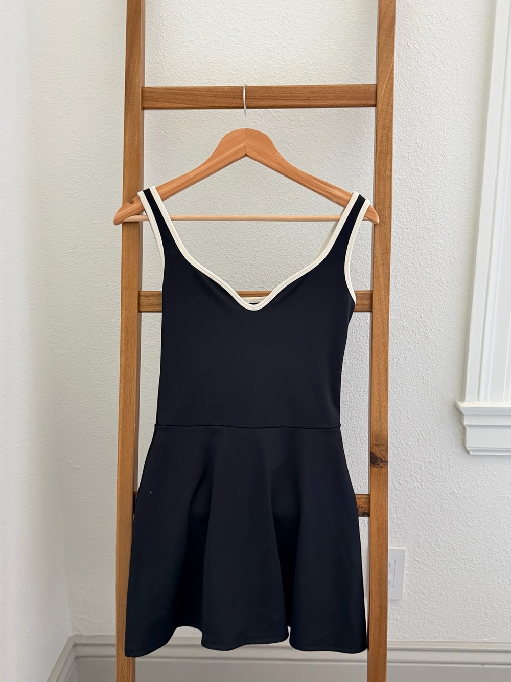 Reformation Black Dress with Cream Trim